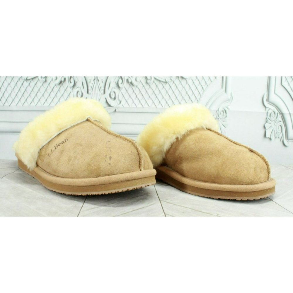 LL Bean Brown Suede Slip On Shearling Lined Clogs Slippers Size 9 M - Picture 3 of 10